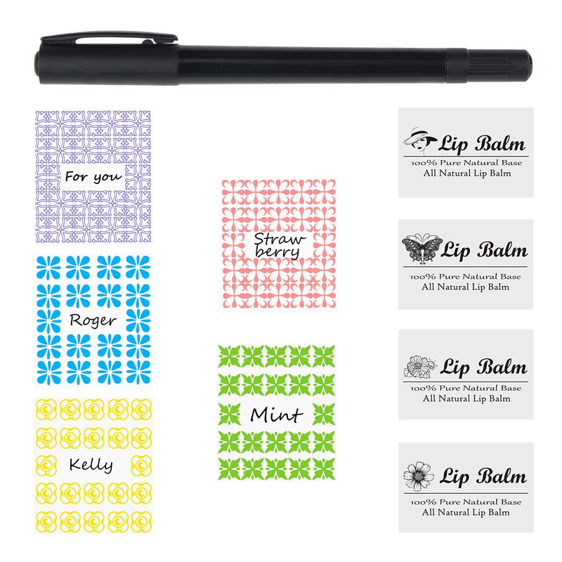 Kare Kind Labels for Lip Balm Tubes - Value Pack of 400 Stickers - 200 Writable & 200 Printed - Self Adhesive - Fineliner Pen Included - Image 1